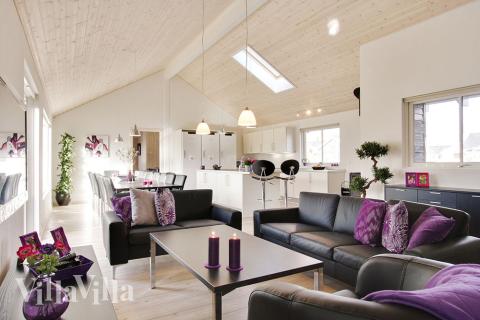 Fra den komfortable sofagruppe med fladskærms-tv og DVD er der kig til poolrummet