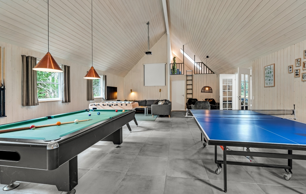 Ønsker man aktivitet, når man er på ferie, så har dette luksussommerhus rigeligt at byde på. I husets imponerende aktivitetsrum er der timers underholdning med blandt andet billard, airhockey, fodboldspil, dart og bordtennis