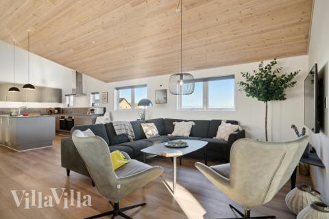 Sofahjørnet i luksushus 176 i Vestjylland.