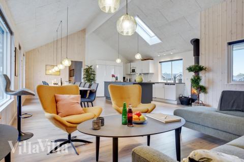 Sofahjørnet i luksushus 508 i Sydjylland.