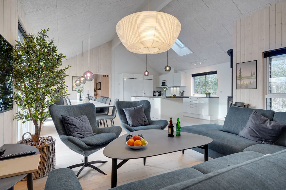 Der er mulighed for hygge i sommerhusets sofaarrangement, når I besøger luksushus nr. 526