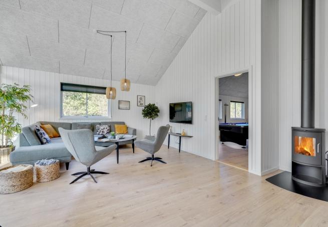 Sofahjørnet i luksushus 536 i Vestjylland.