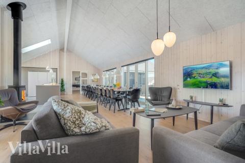 Sofaen i luksushus 542 i Limfjorden indbyder til brætspil eller at se en film sammen.