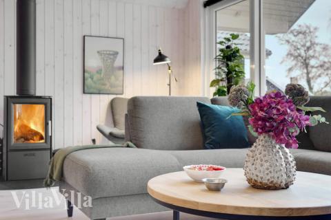 Sofaen i luksushus 550 i Lolland/Falster/Møn indbyder til brætspil eller at se en film sammen.