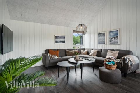 Sofahjørnet i luksushus 611 i Sydjylland.