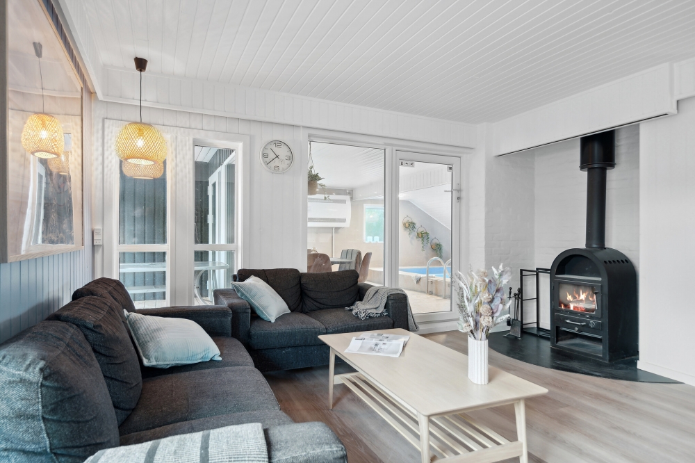 Sofahjørnet i luksushus 623 i Vestjylland.
