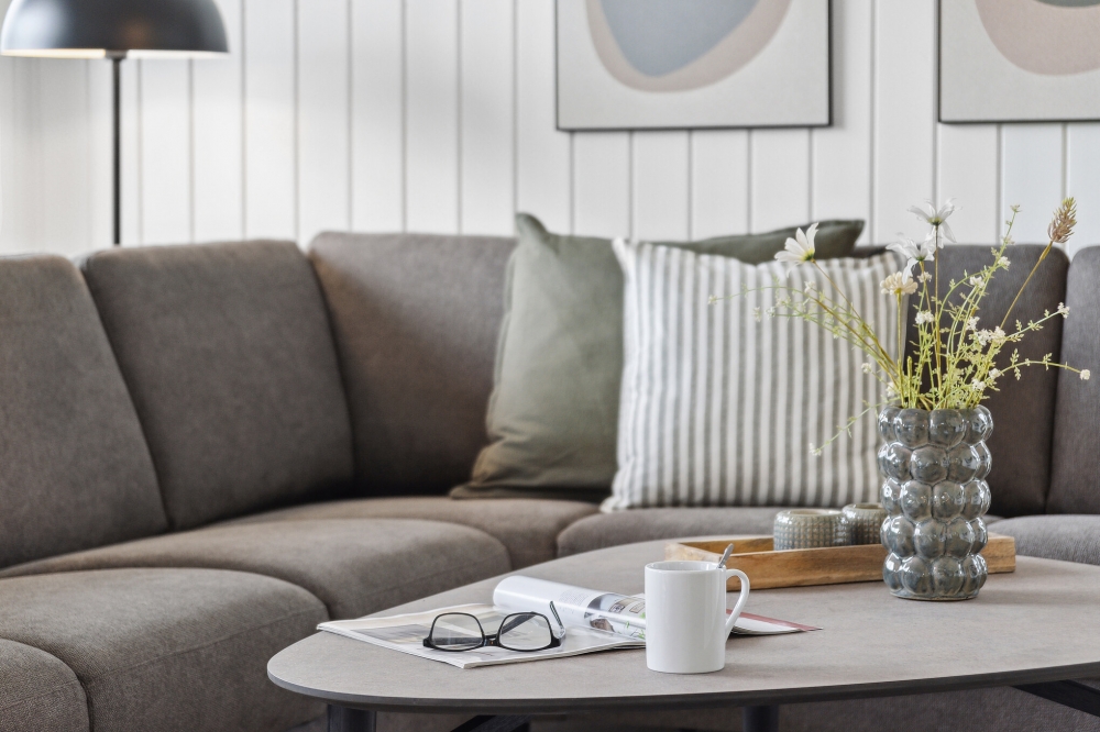 Der er mulighed for hygge i sommerhusets sofaarrangement, når I besøger luksushus nr. 631