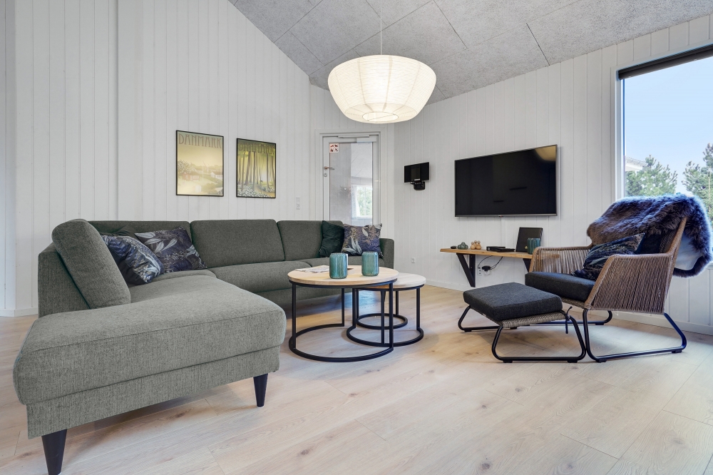 Sofahjørnet i luksushus 808 i Østjylland.