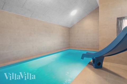 Sommerhus 664 er indrettet med en lækker poolafdeling med vandrutsjebane, dejlig stor indbygget spabad og sauna