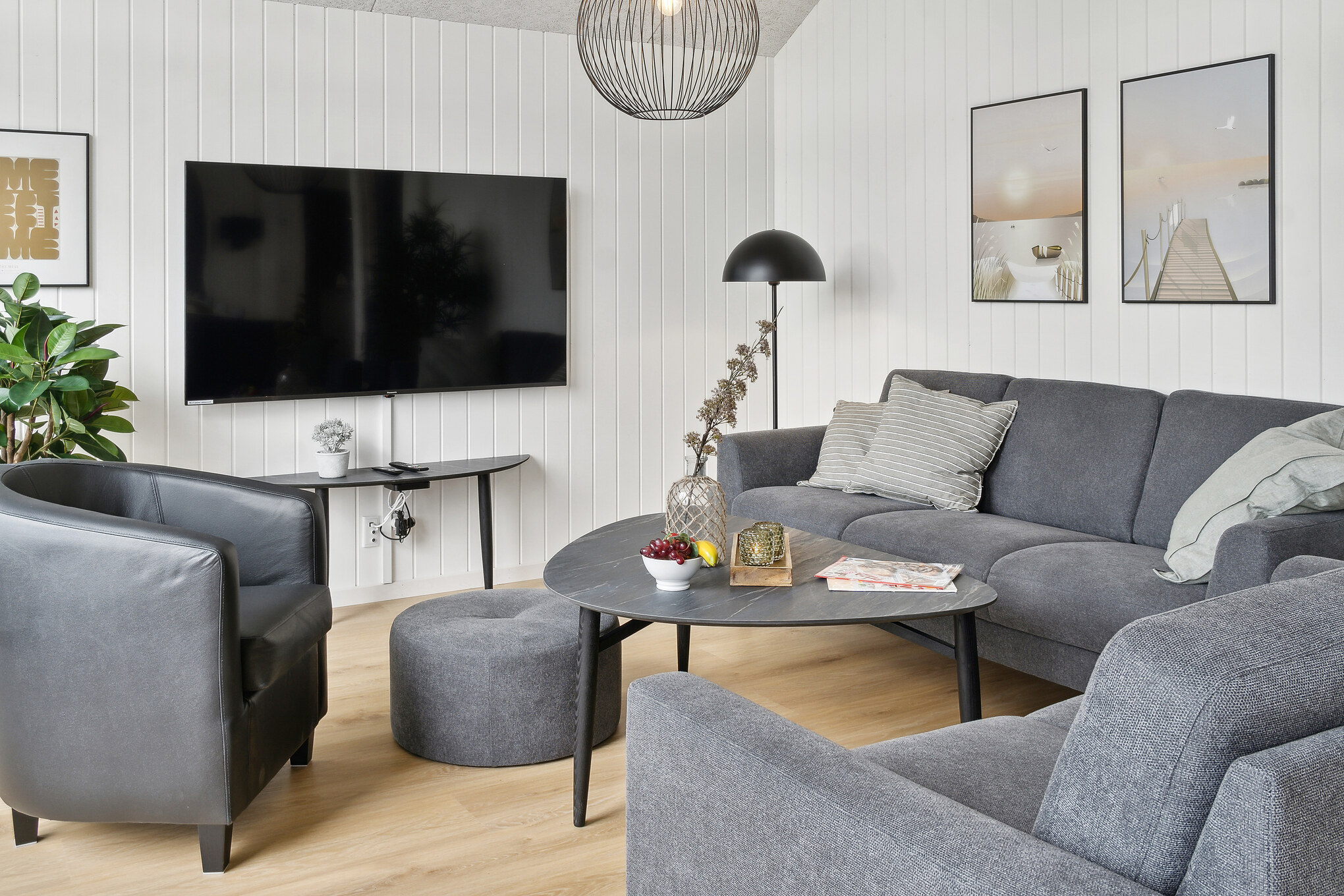 Sofahjørnet i luksushus 698 i Vestjylland.