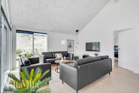 Sofahjørnet i luksushus 900 i Vestjylland.
