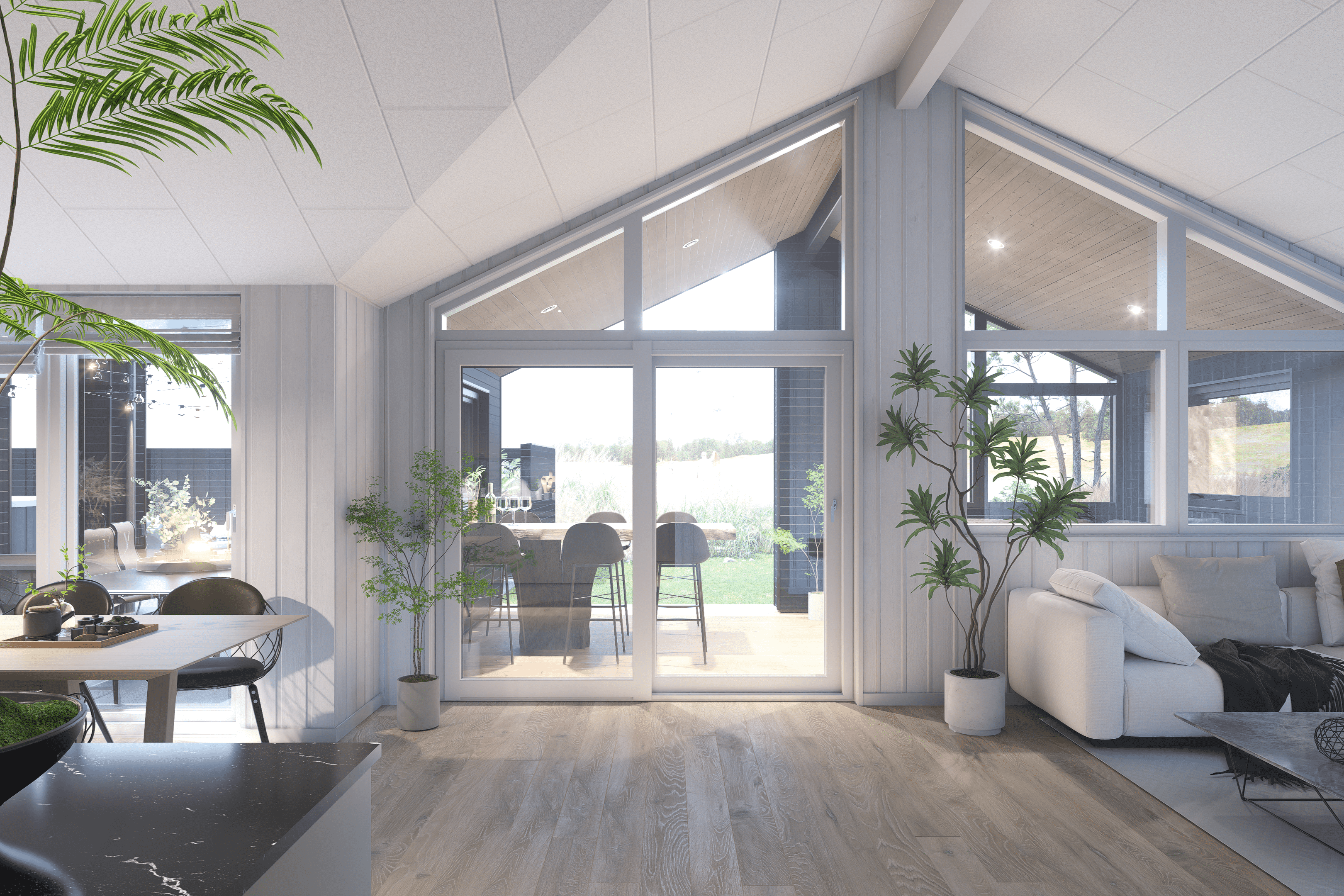 Det store lyse opholdrum i luksushus nr. 931 til 14.