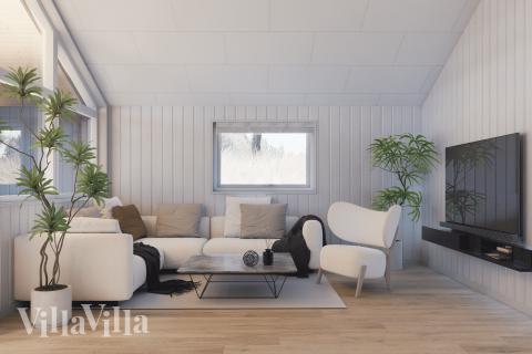 Sofaen i luksushus 931 i Østjylland indbyder til brætspil eller at se en film sammen.