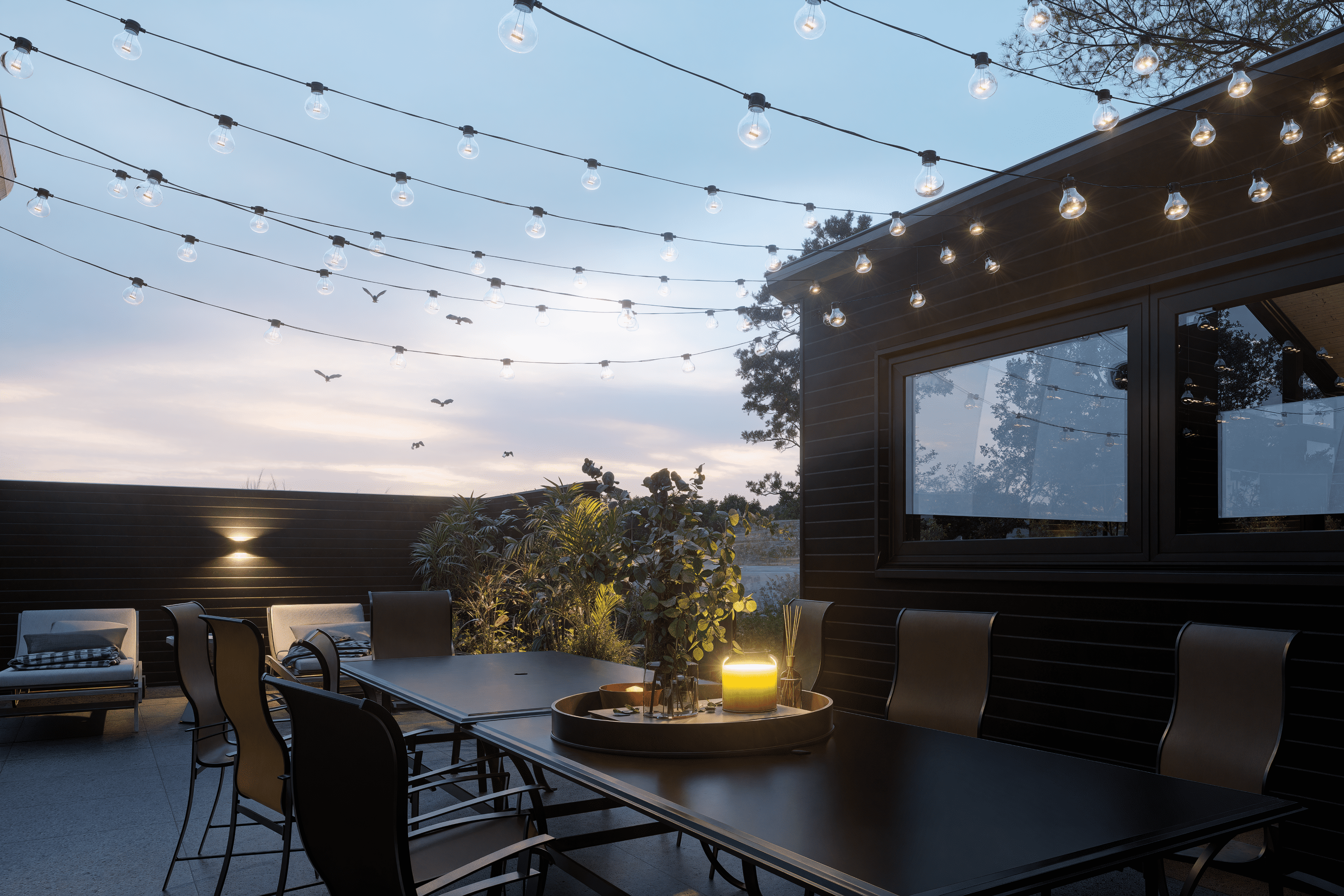 På terrassen i sommerhus nr. 931 er der plads til 14 personer.