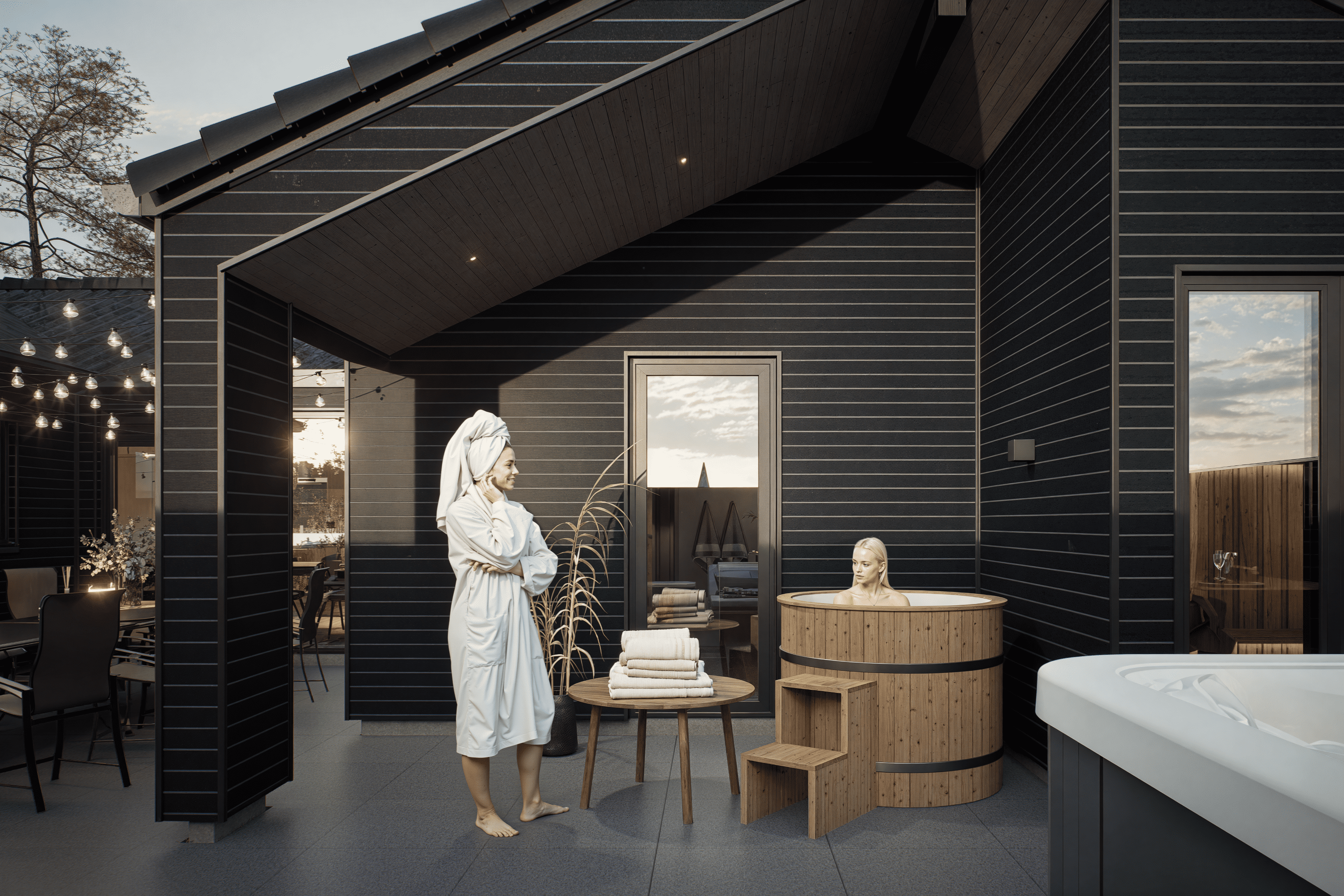 Stor terrasse ved luksushus nr. 931 i Østjylland.