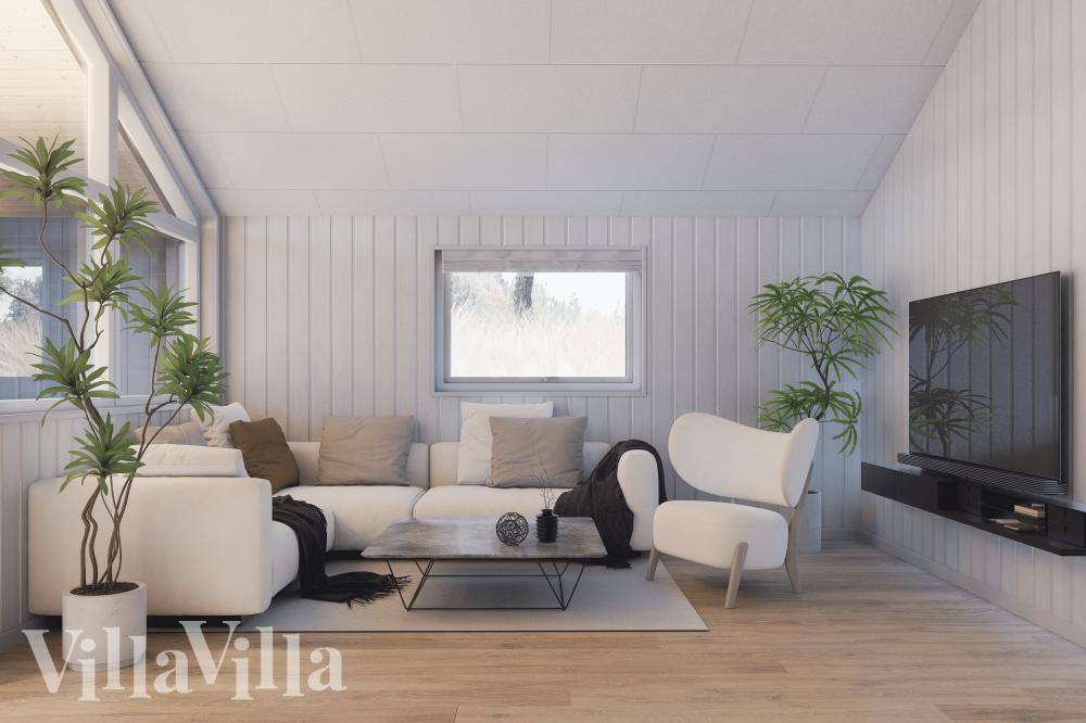 Sofahjørnet i luksushus 919 i Fyn og øer.