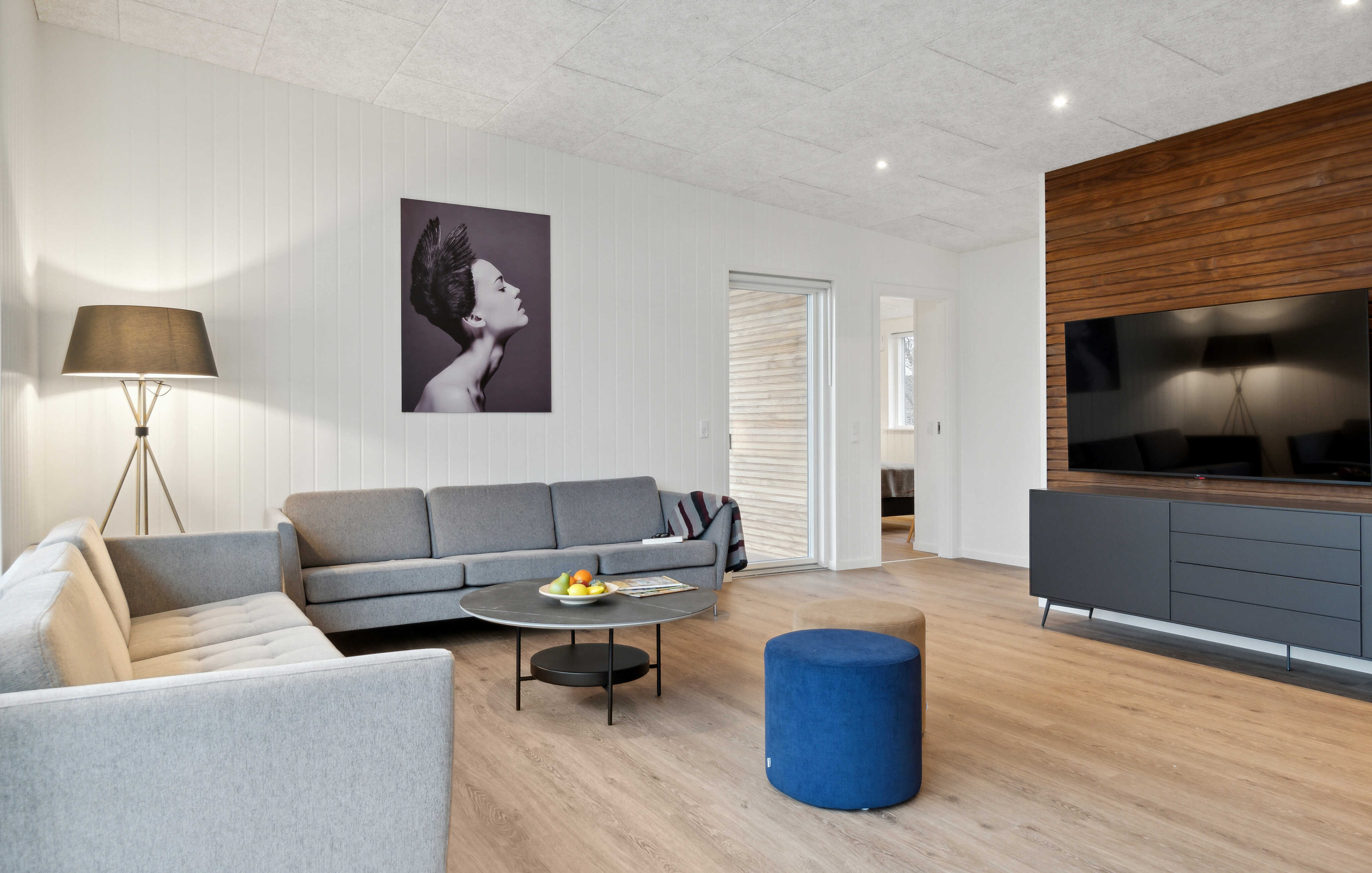 Sofahjørnet i luksushus 936 i Limfjorden.