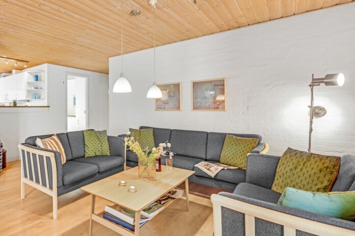 Der er mulighed for hygge i sommerhusets sofaarrangement, når I besøger luksushus nr. 145