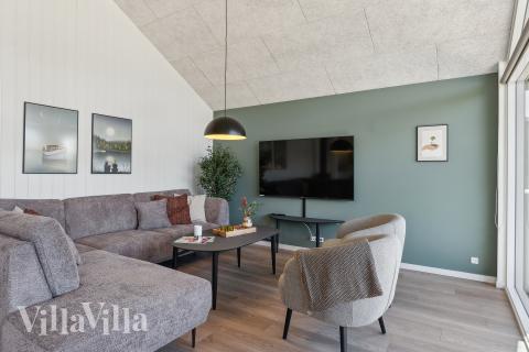 Sofahjørnet i luksushus 930 i Vestjylland.