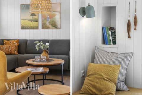 Sofahjørnet i luksushus 931 i Østjylland.