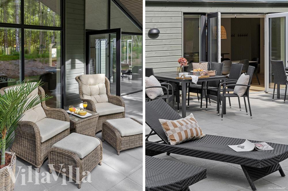 Luksushus nr. 828 har en dejlig terrasse med gode havemøbler til 26 personer.